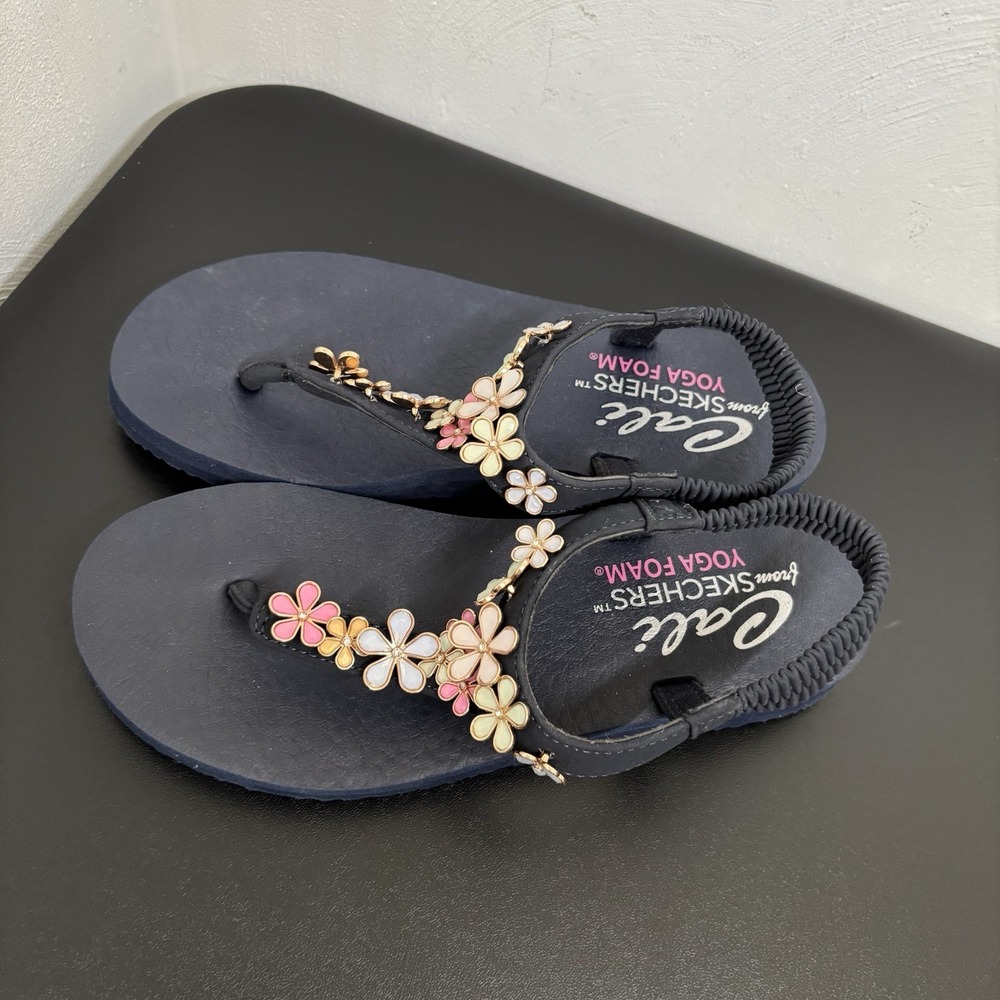 Skechers Cali Meditation Embellished Thong Sandals Happy Daisies Navy Size 7 - Picture 9 of 9